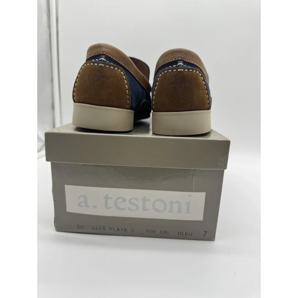 A.Testoni‎ Blue Suede Slip On Loafers Men Size 7 Made In Italy